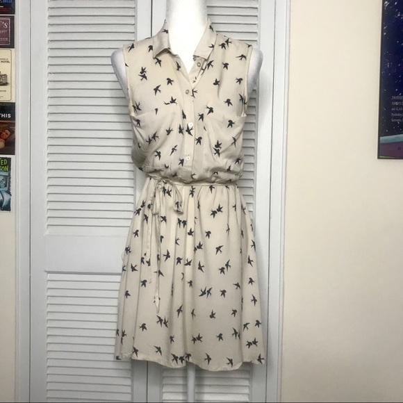 Divided Dresses & Skirts - Beige Shirtdress w/ Black Bird Print by Divided